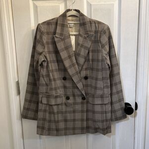 NWT Women's Double Breasted Blazer - A New Day, Size XS Brown Plaid